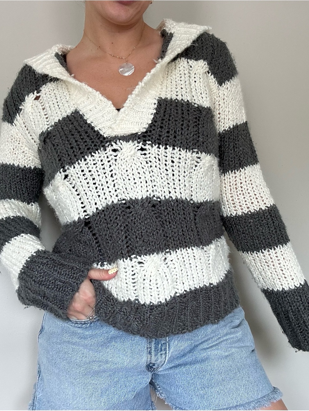 Striped Hooded Knit Sweater